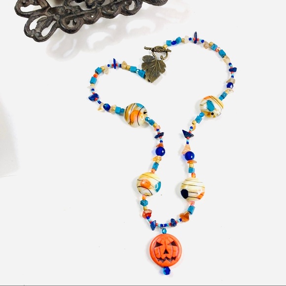 Handmade Harvest Pumpkin Halloween Necklace Crafted by McGlamorous - Picture 3 of 11